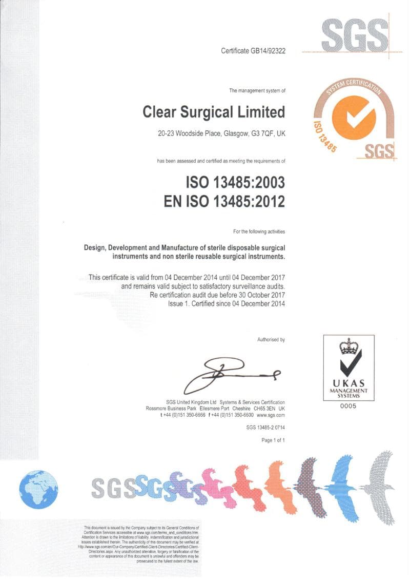 Clear Surgical ISO Certificate