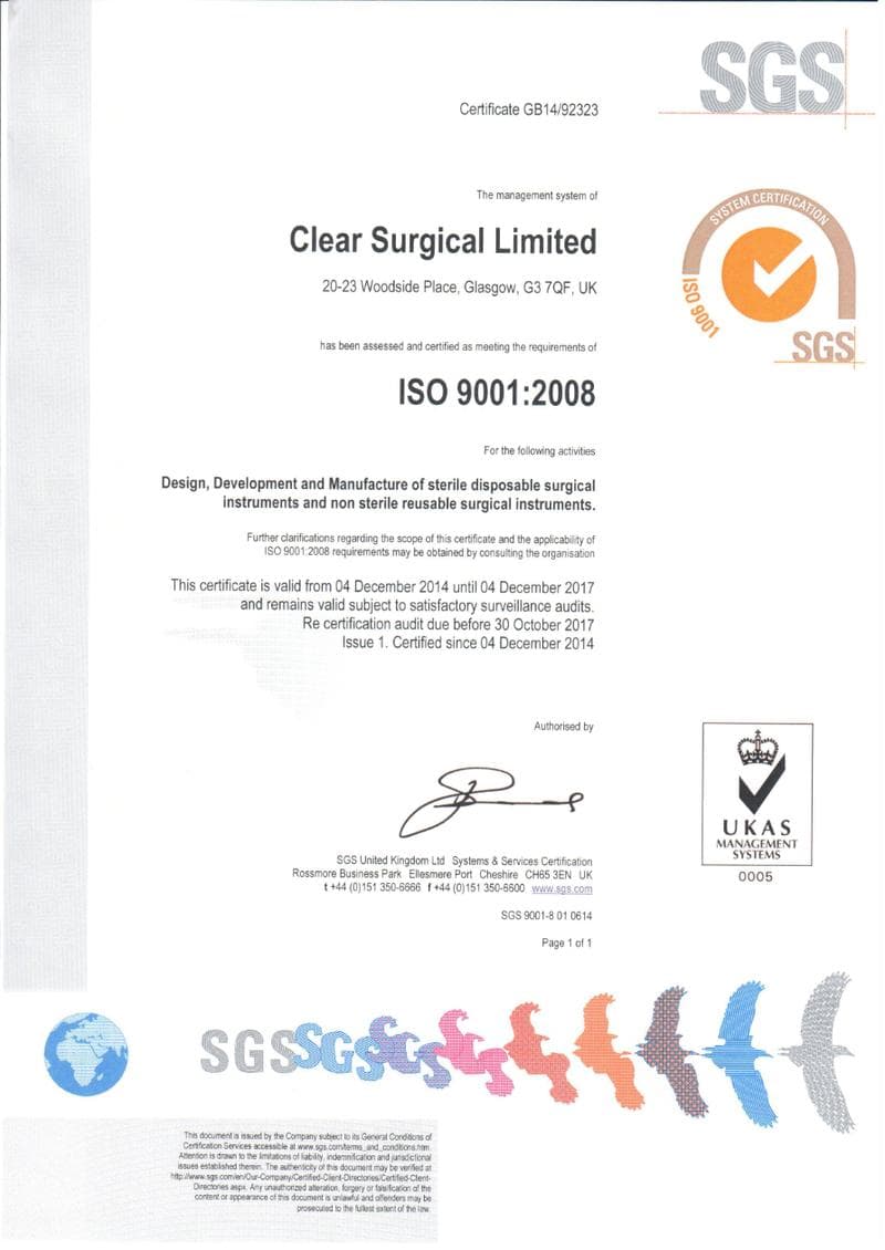 Clear Surgical ISO Certificate