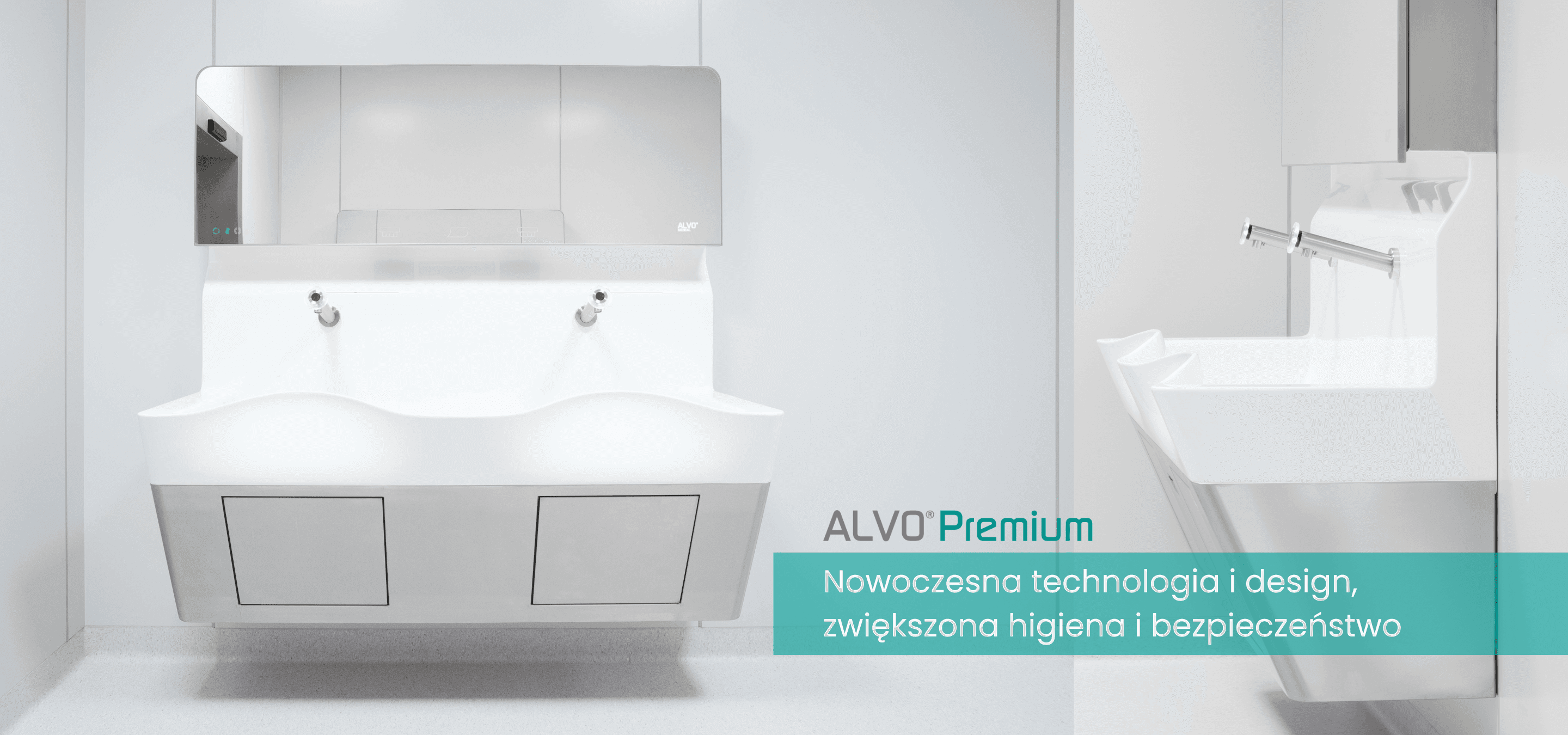 ALVO Premium surgical scrub station featuring modern stainless steel design and integrated hygiene technology.