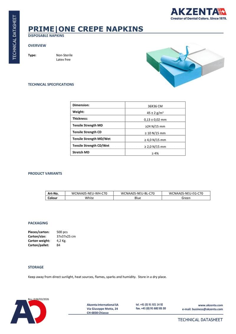 PRIME Crepe Napkins Spec Sheet