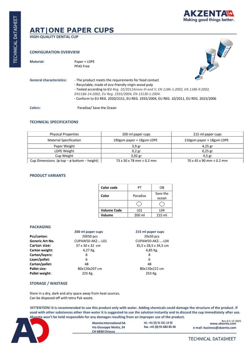 PRIME Paper Cups Spec Sheet