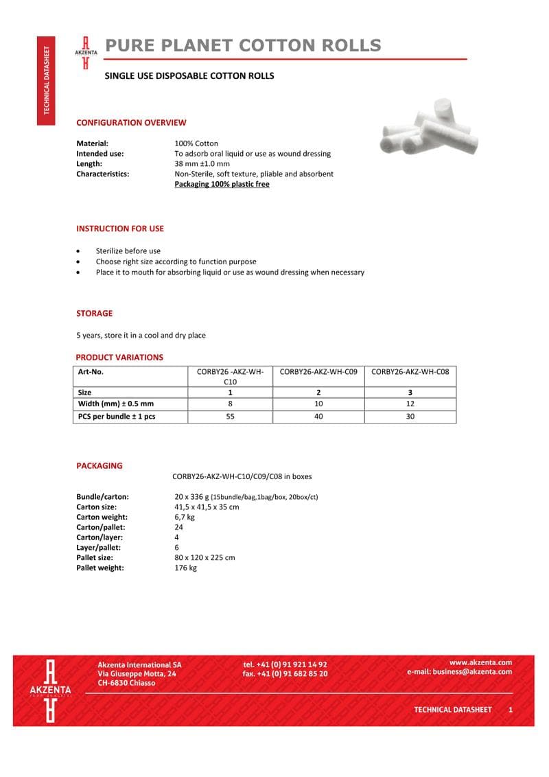 Pure Planet Cotton Rolls Spec Sheet