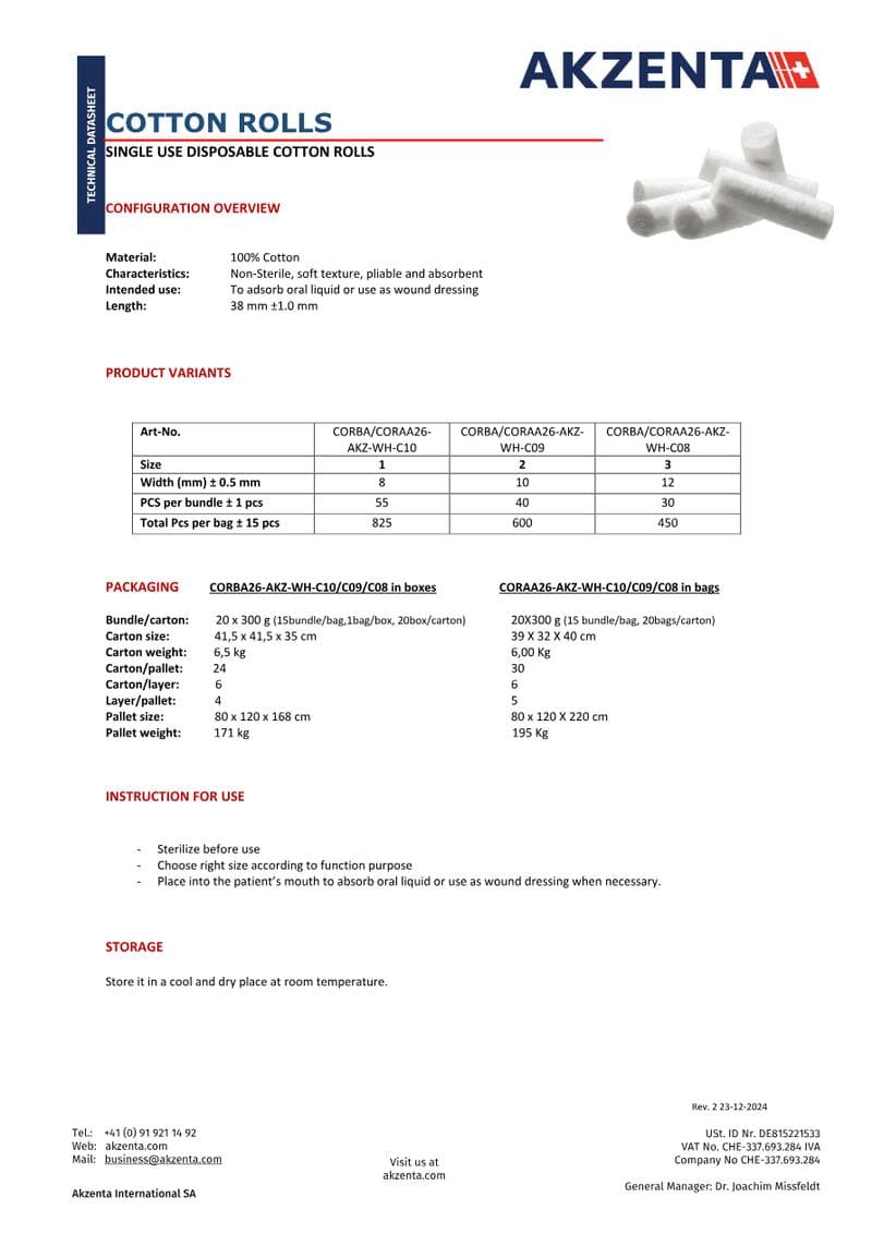 Pure Planet Cotton Rolls Spec Sheet