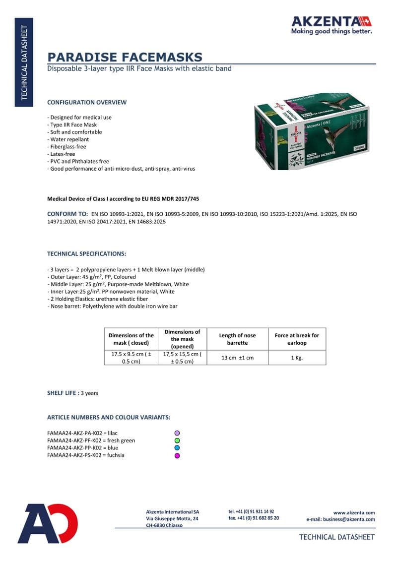 Paradise Edition Face Mask Spec Sheet