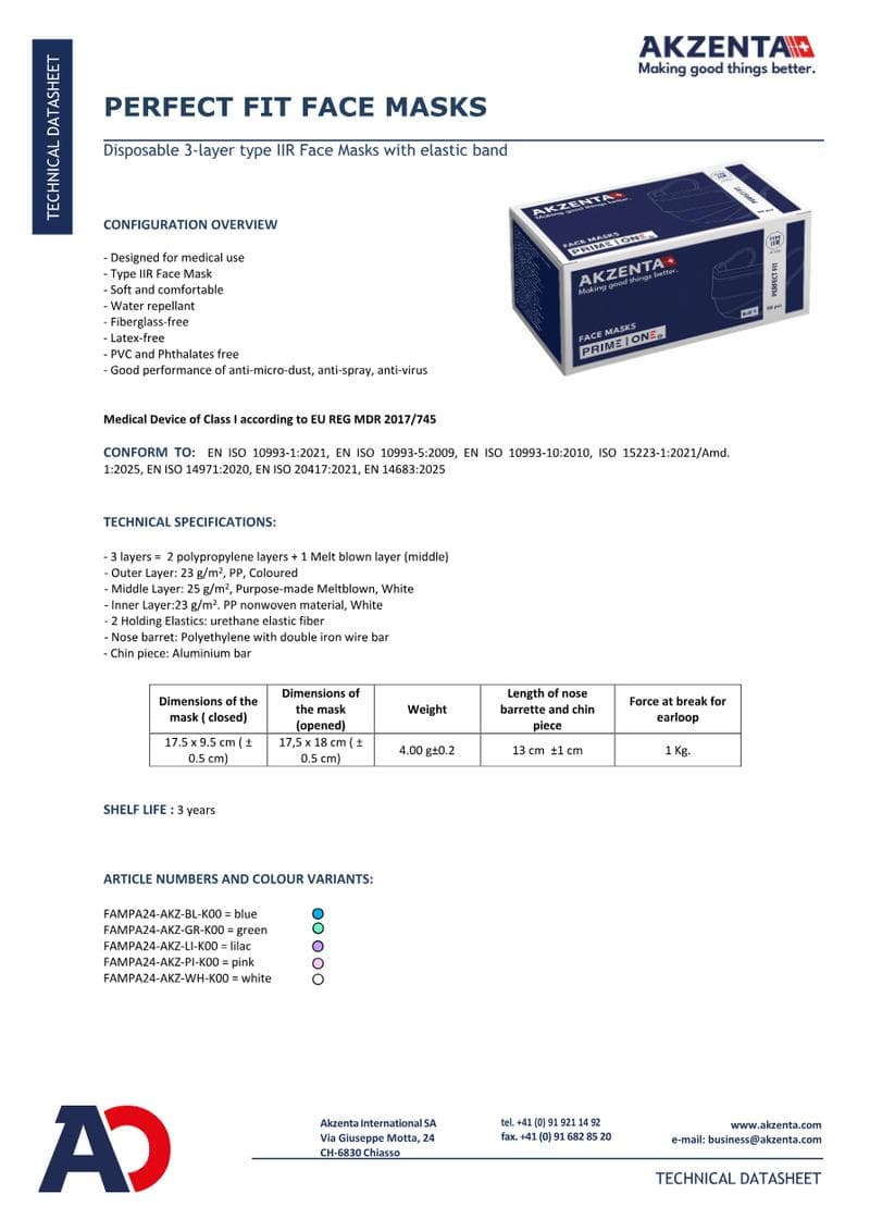 Perfect Fit Face Mask Spec Sheet