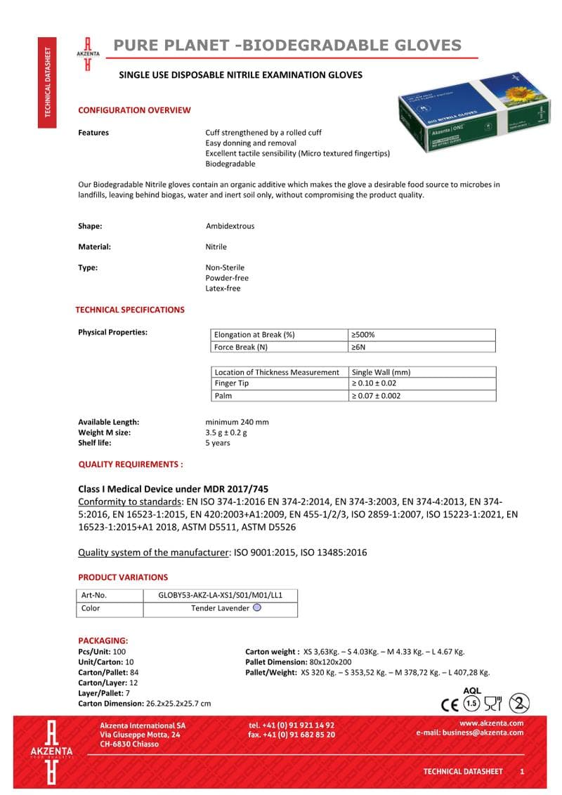 Bio Nitrile Gloves Spec Sheet