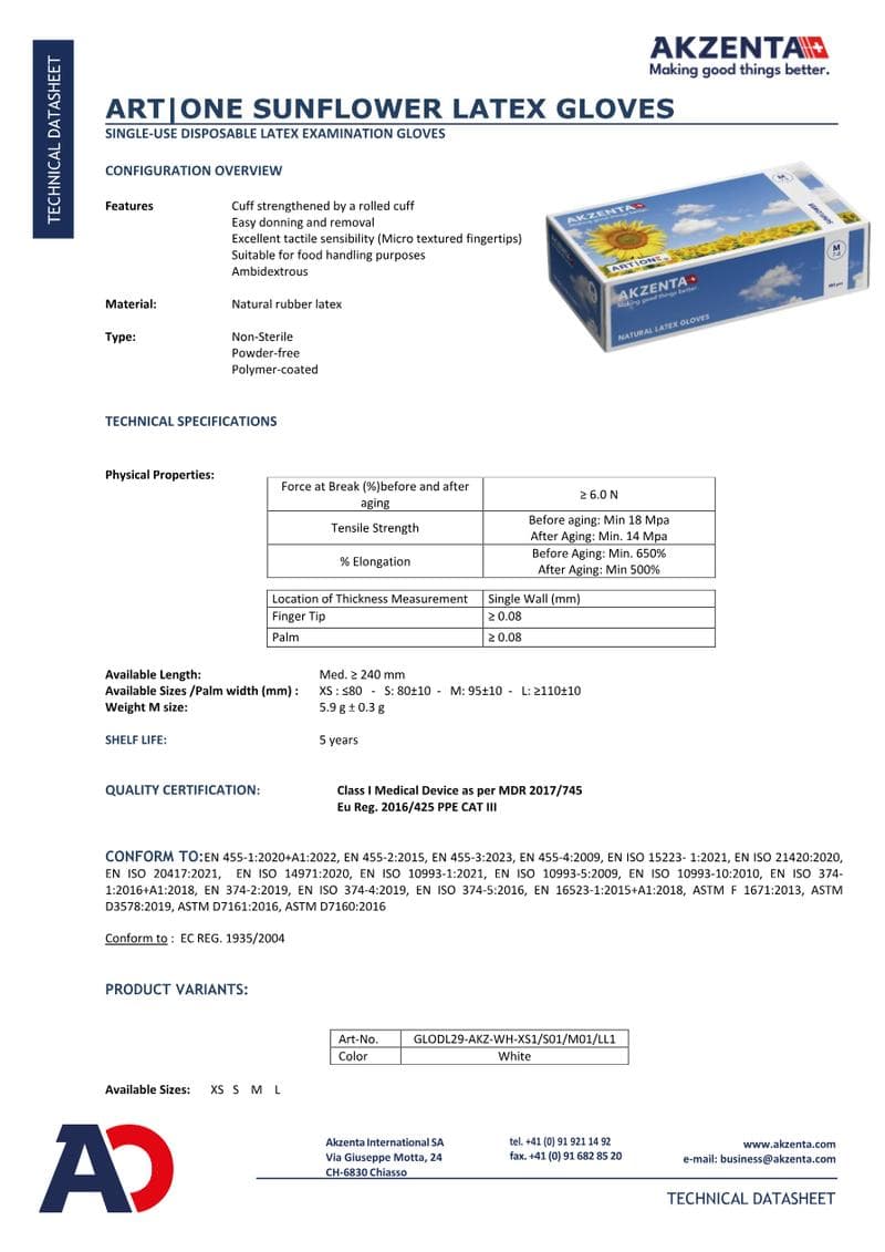 Latex Gloves Extra Sensitive Spec Sheet