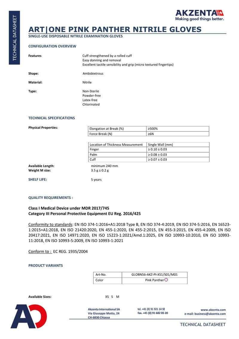 Bio Nitrile Gloves Spec Sheet