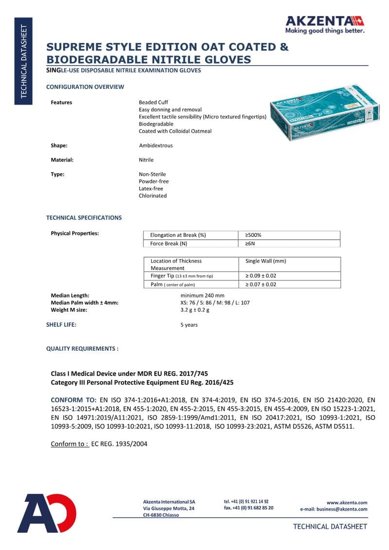 Bio Nitrile Gloves Spec Sheet