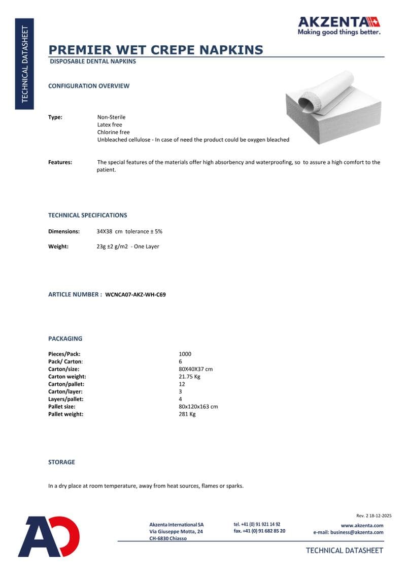 PRIME Crepe Napkins Spec Sheet