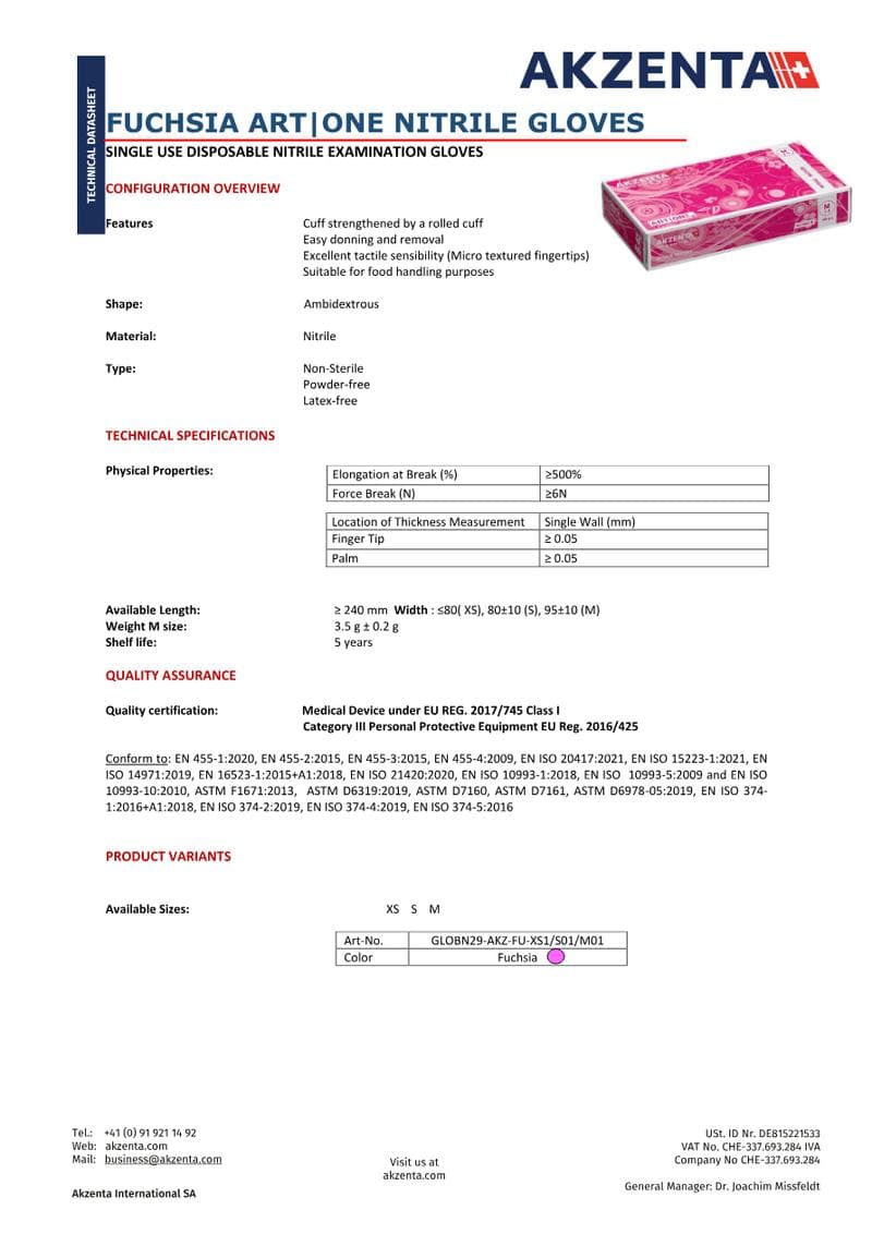 Bio Nitrile Gloves Spec Sheet