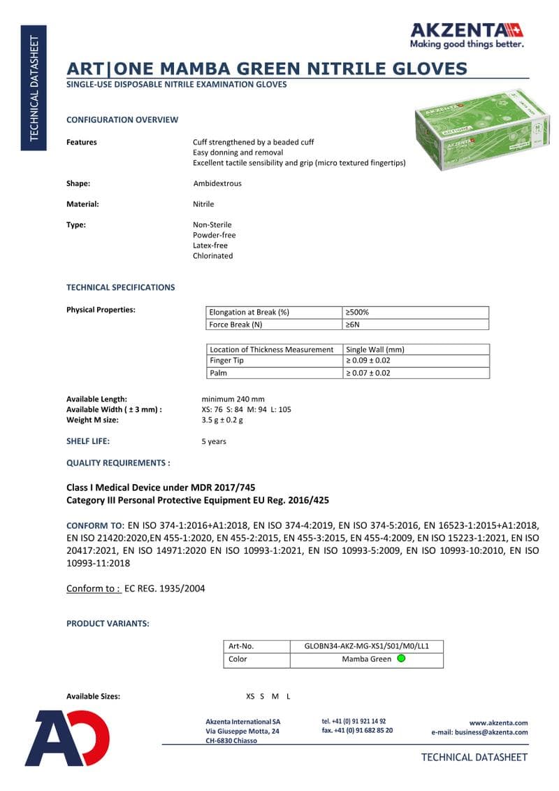 Bio Nitrile Gloves Spec Sheet