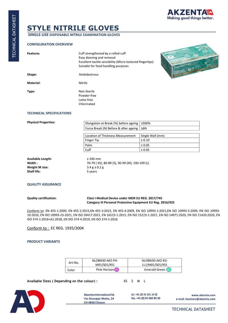 Bio Nitrile Gloves Spec Sheet
