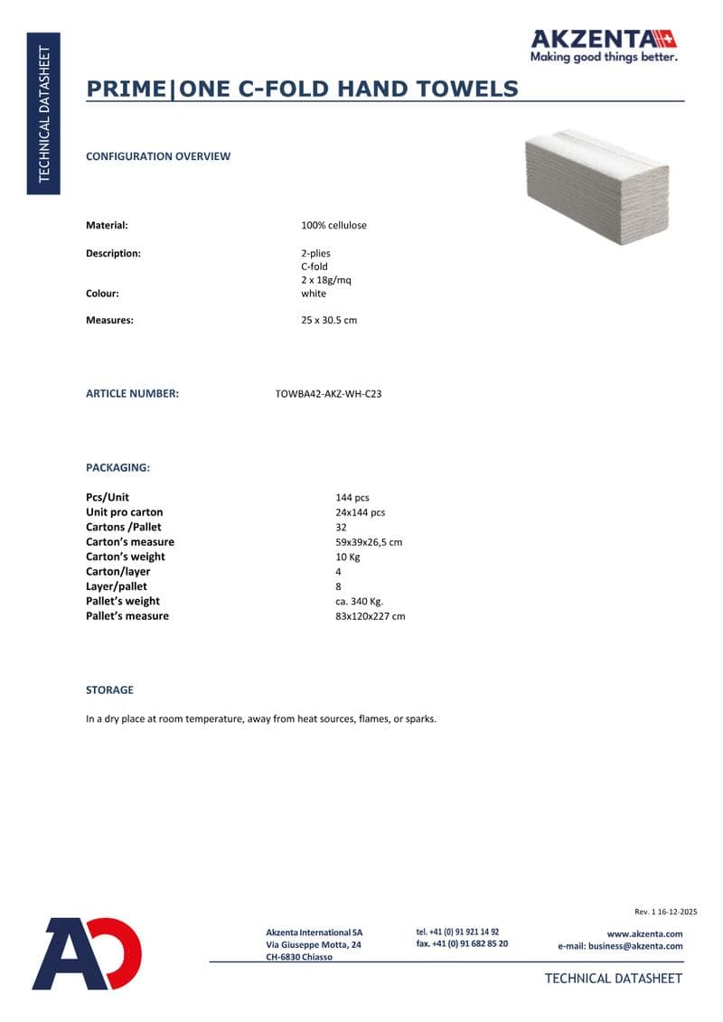 Akzenta C-Fold Hand Towels Spec Sheet