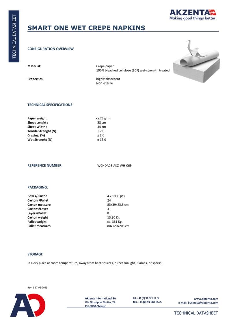 SMART Tissue Napkins Spec Sheet