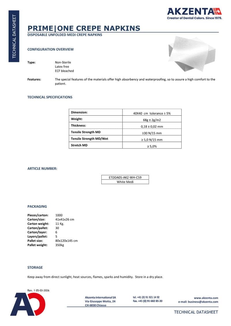 PRIME Crepe Napkins Spec Sheet