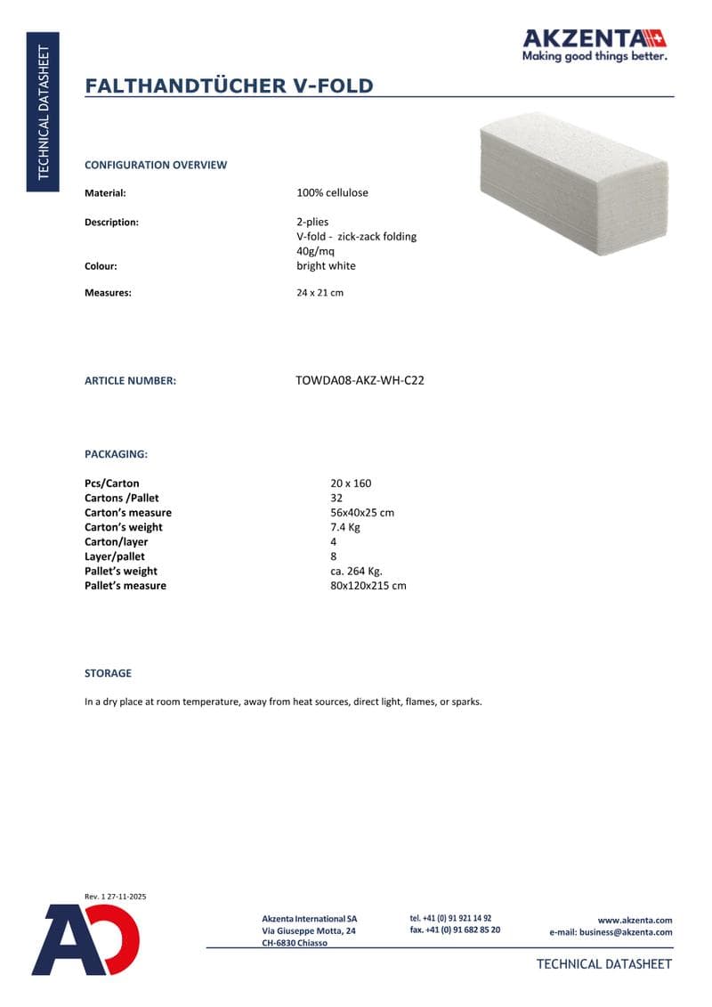 Akzenta C-Fold Hand Towels Spec Sheet