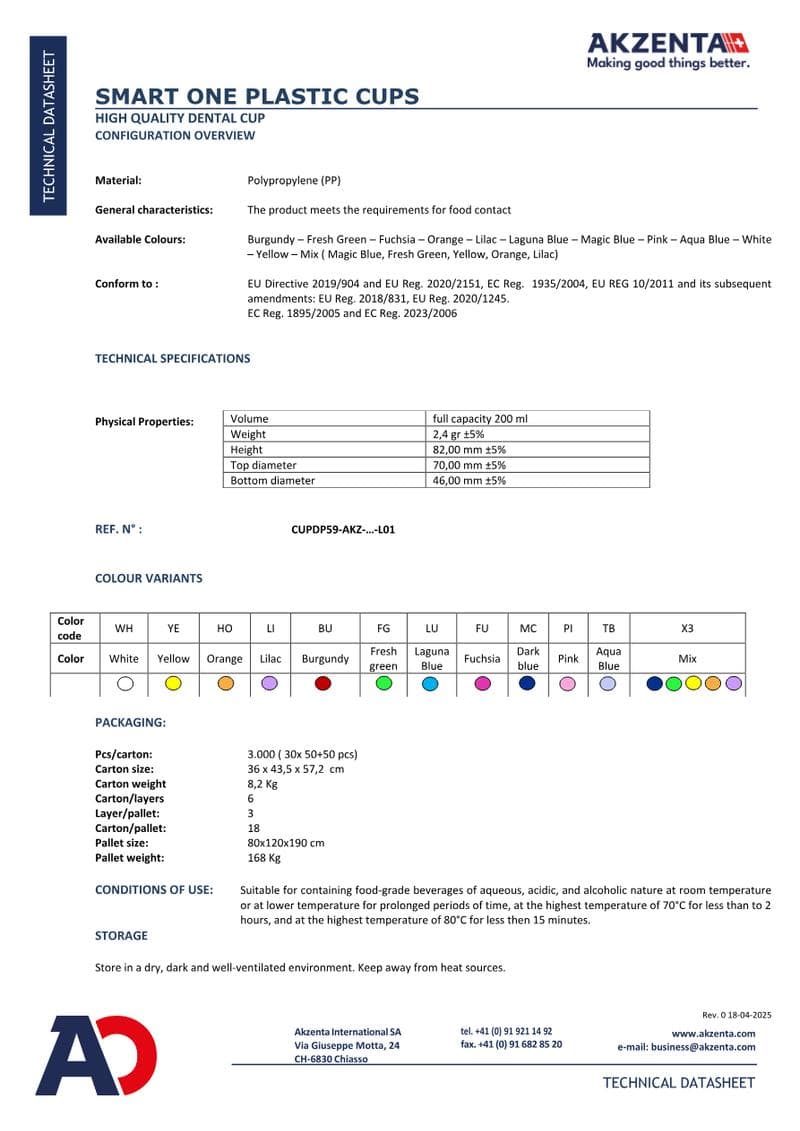 PP Cups Akzenta ONE Spec Sheet