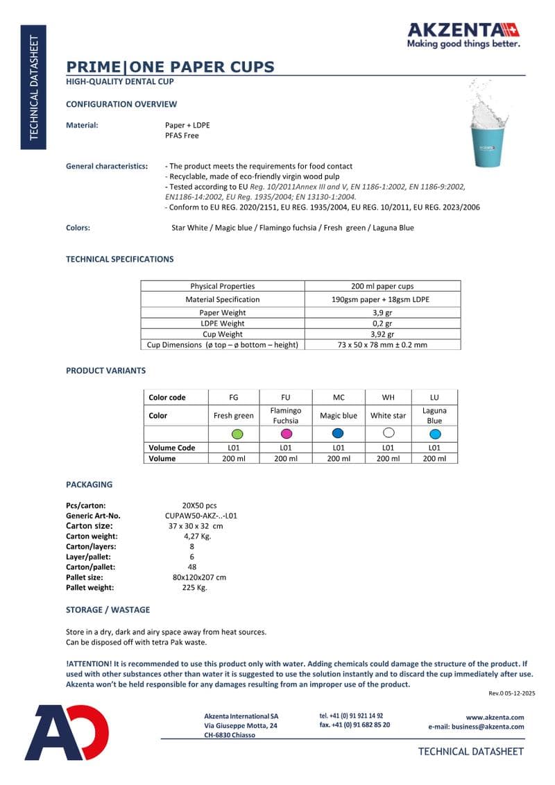 PRIME Paper Cups Spec Sheet