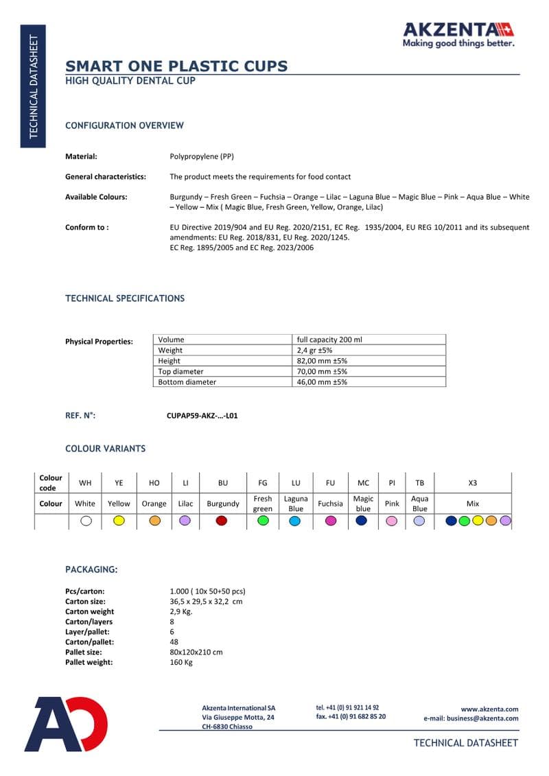 PP Cups Akzenta ONE Spec Sheet