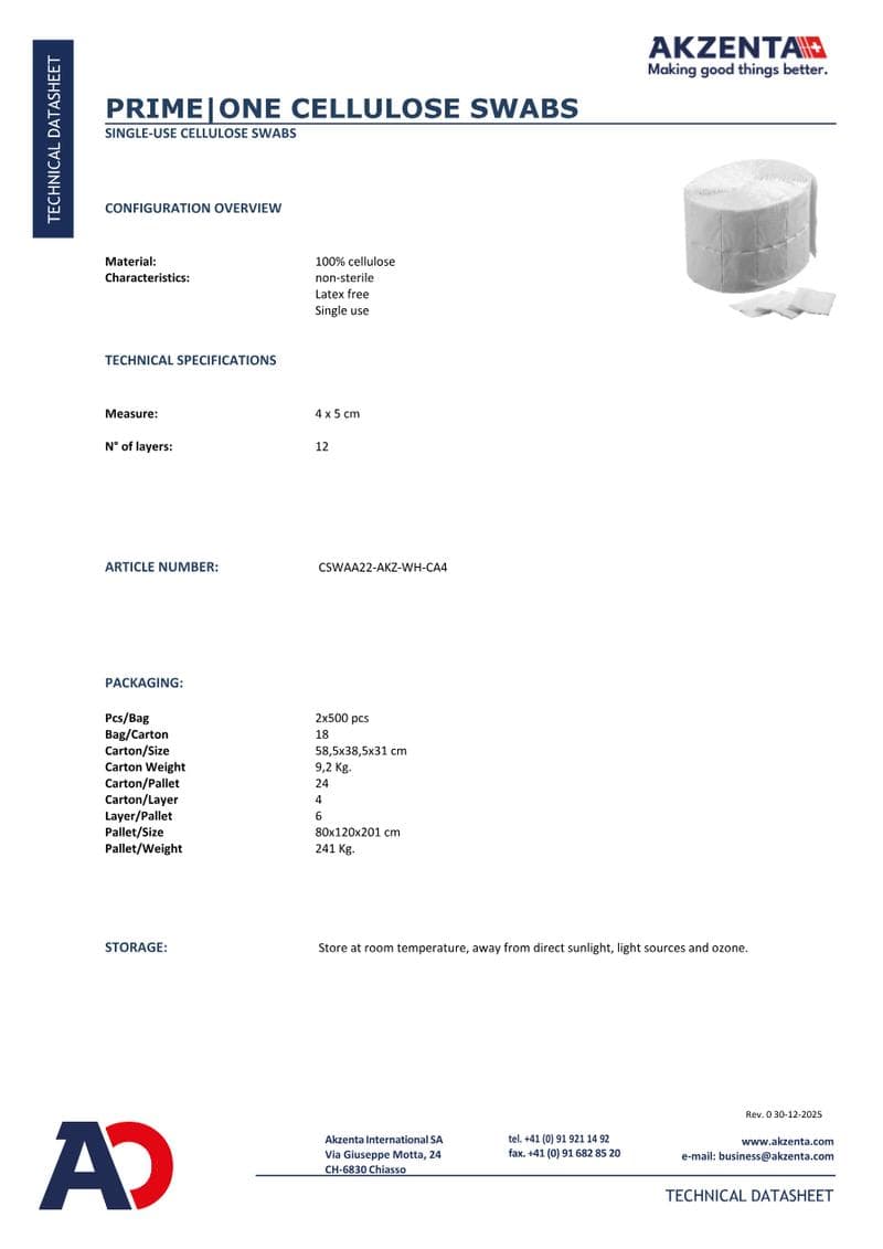 PRIME ONE Cellulose Swabs Spec Sheet
