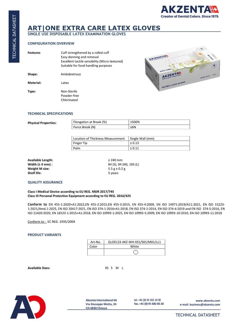Latex Gloves Extra Sensitive Spec Sheet