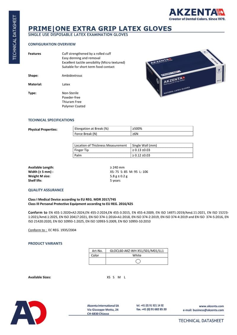 Latex Gloves Extra Sensitive Spec Sheet