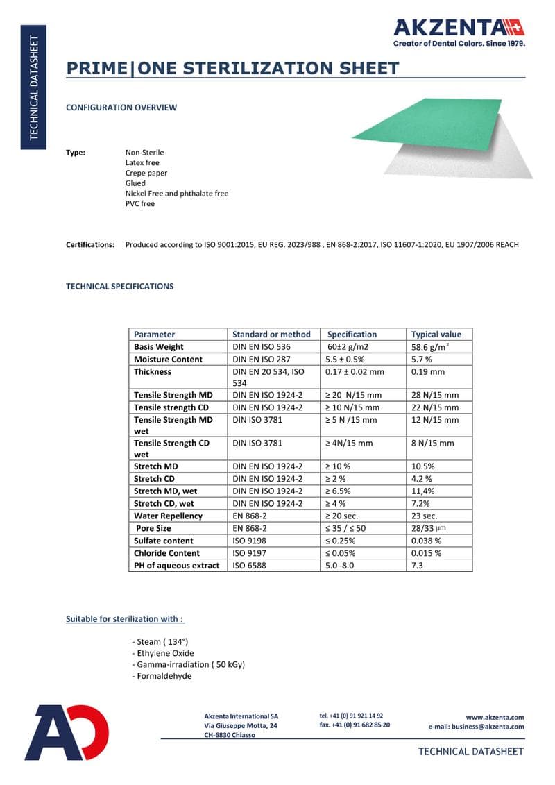 PRIME Sterilization Sheets Spec Sheet