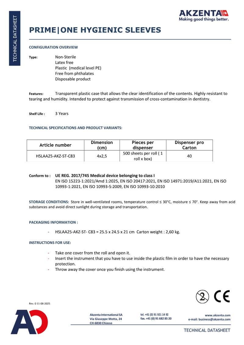 Hygienic Sleeves Spec Sheet