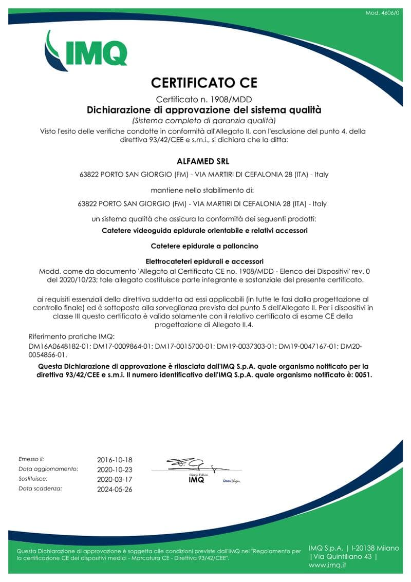 GAP Epidural Catheter CE Certificate