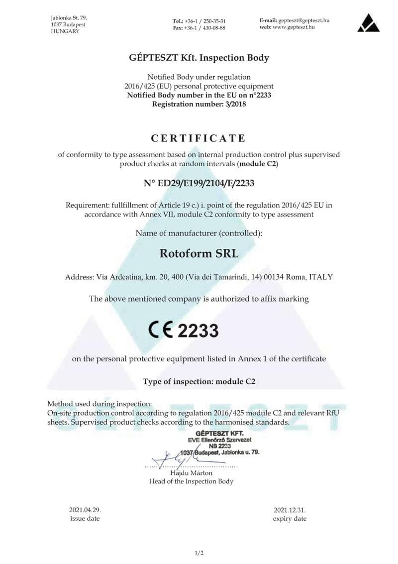 501 FFP2 Mask Certificate