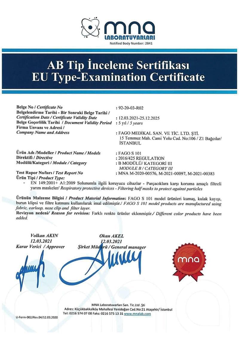 FAGO S 101 CE Certificate