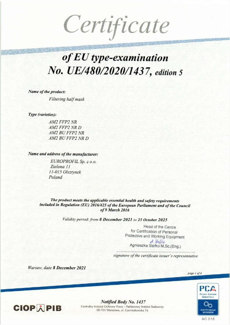 Filtering Half Mask CE Certificate