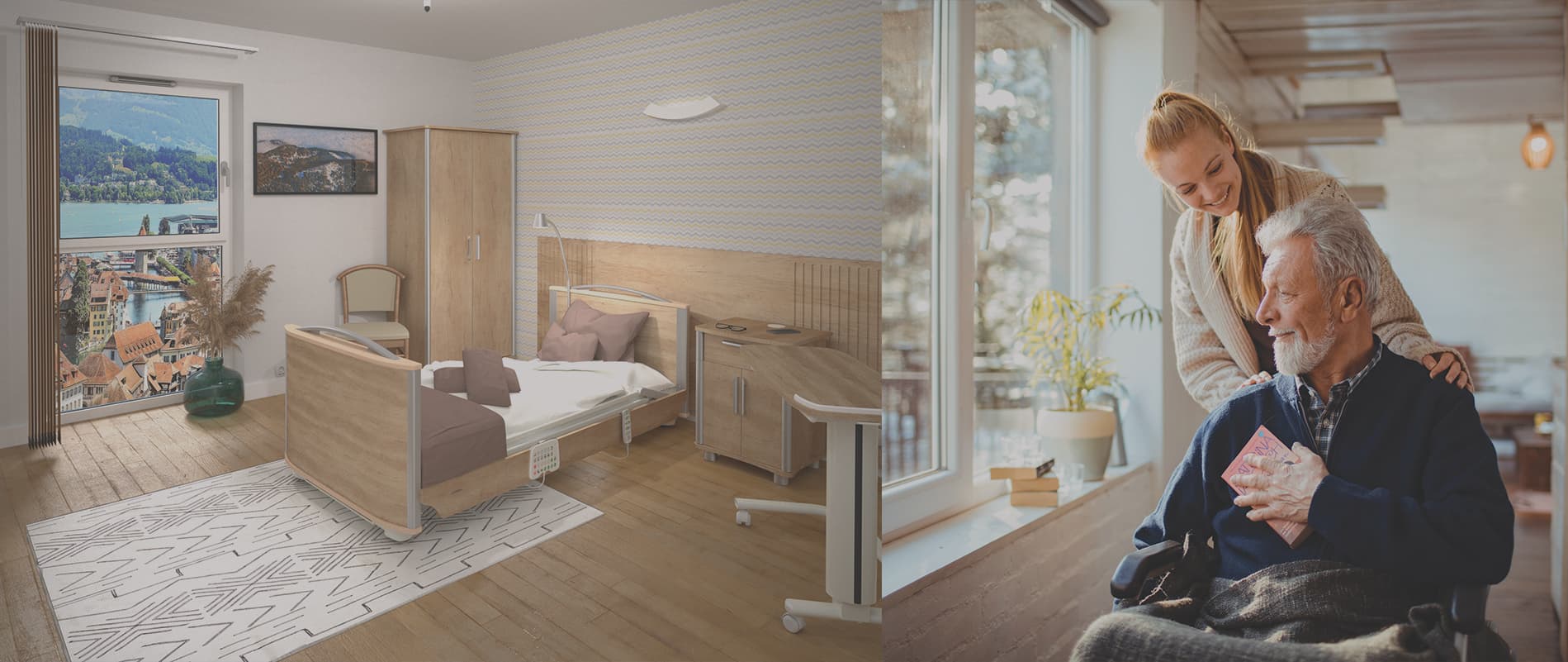 Staged hospital room featuring AHF medical furniture, demonstrating patient care environment and equipment integration.