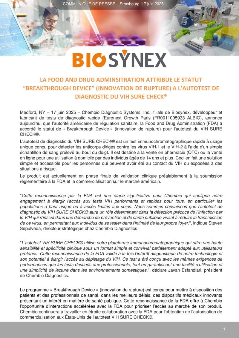 Biosynex Press Release