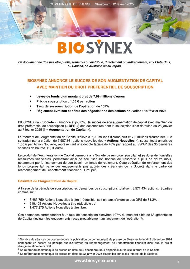 Biosynex Press Release