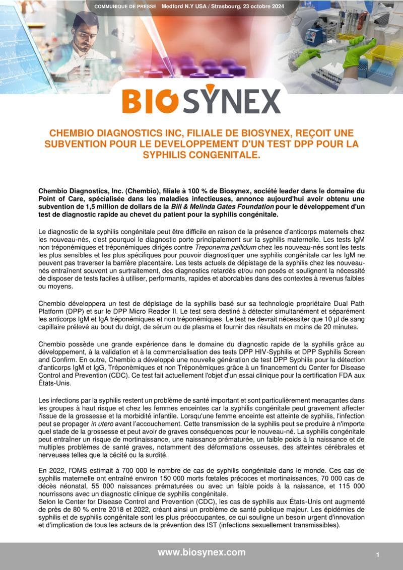 Biosynex Press Release