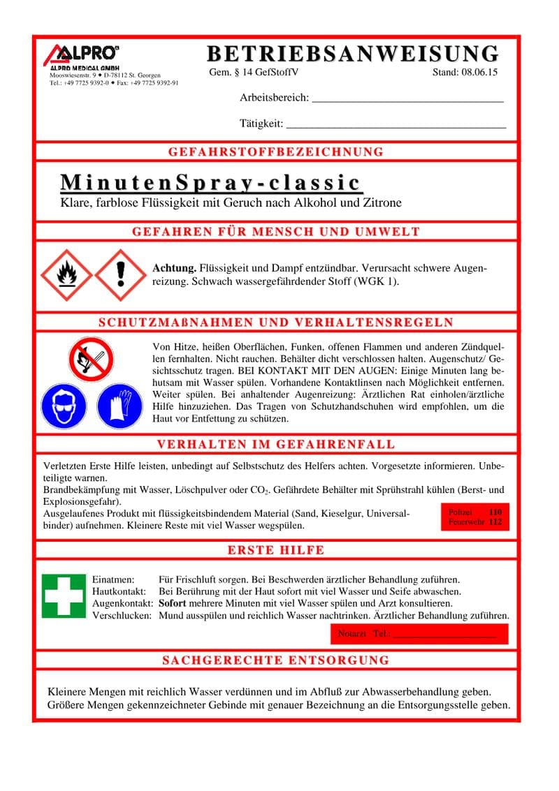 MinutenSpray-classic Safety Data Sheet