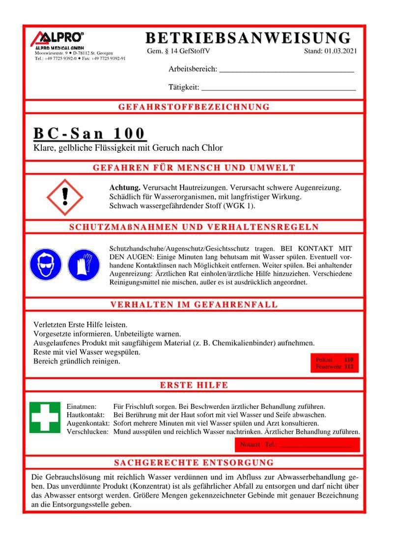 BC-San 100 Safety Data Sheet