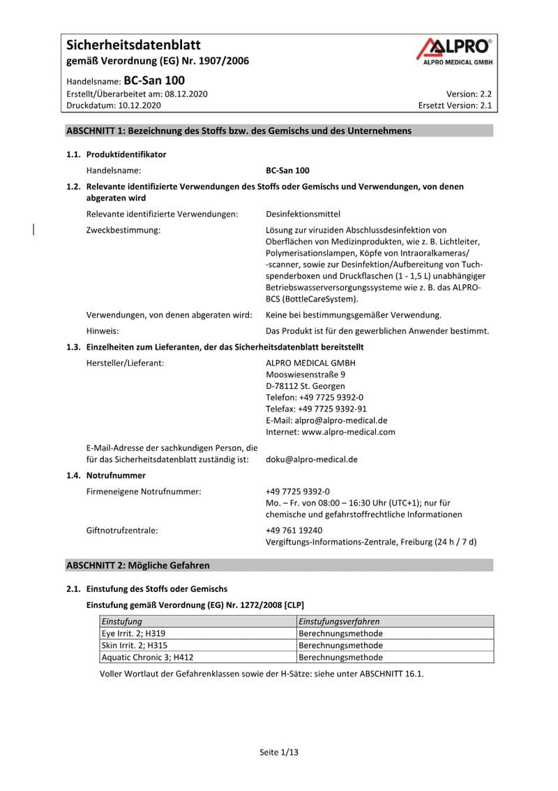 BC-San 100 Safety Data Sheet