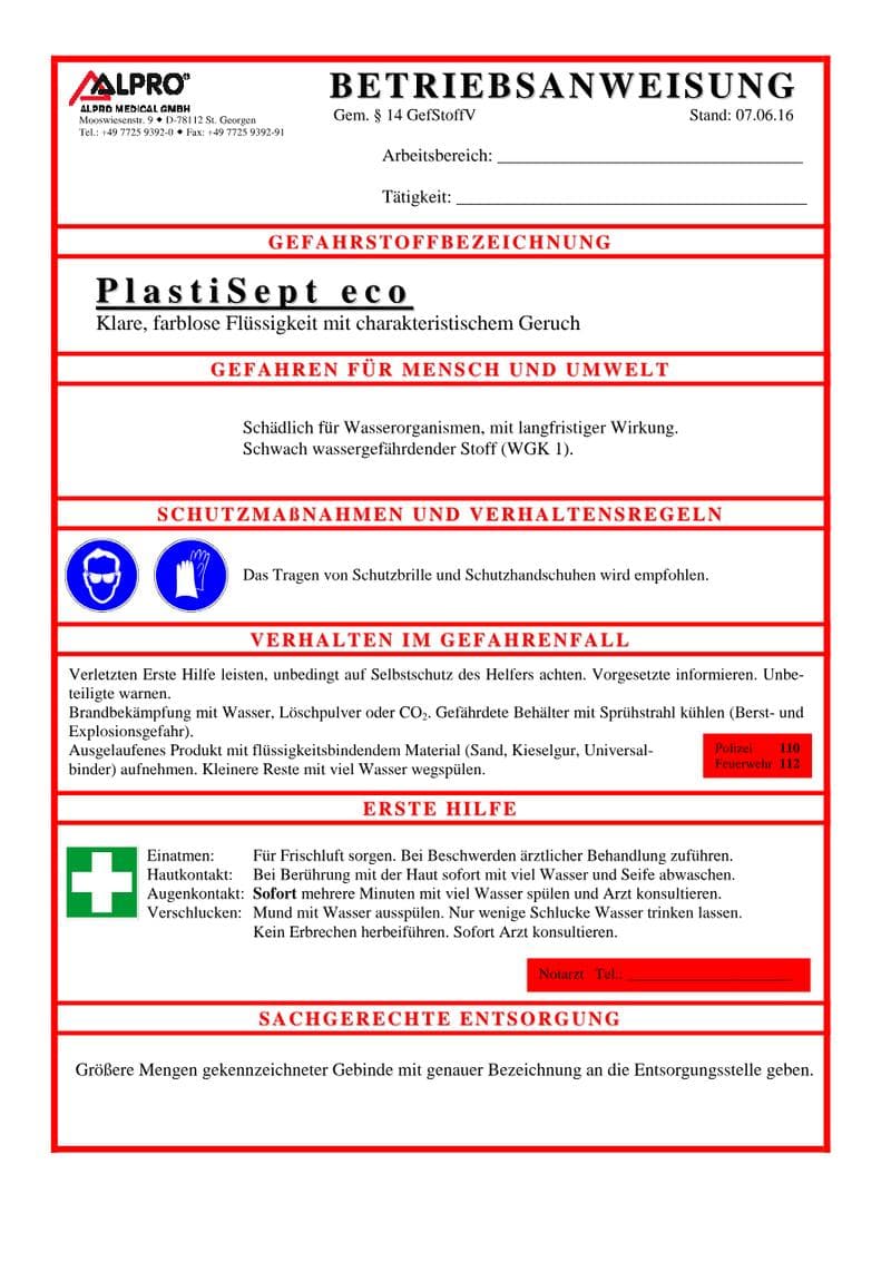 PlastiSept eco Safety Data Sheet