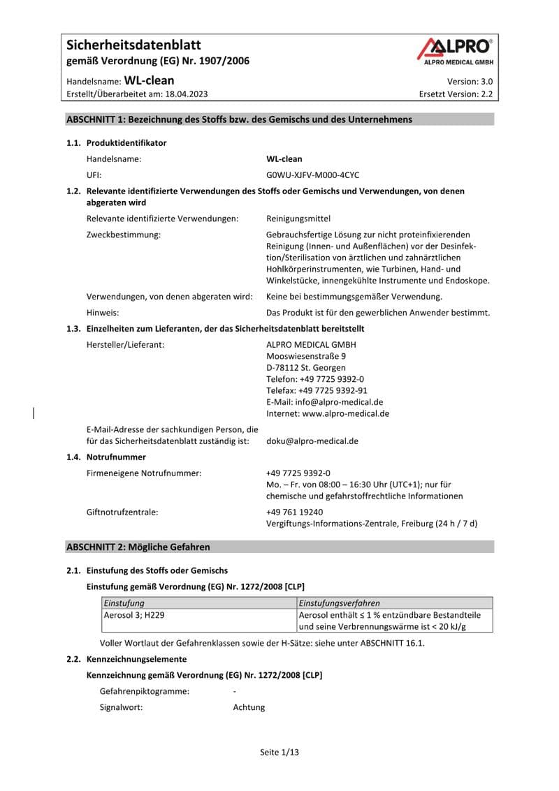 WL-clean Safety Data Sheet