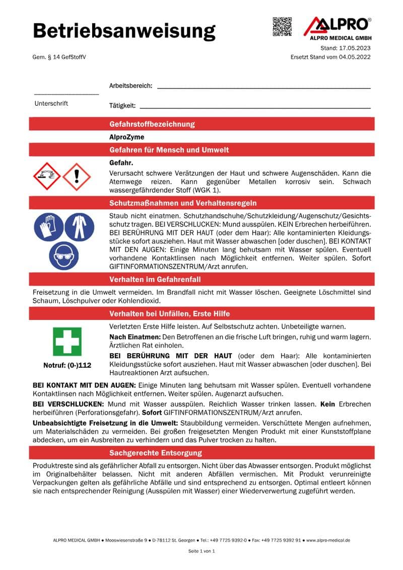 AlproZyme Safety Data Sheet