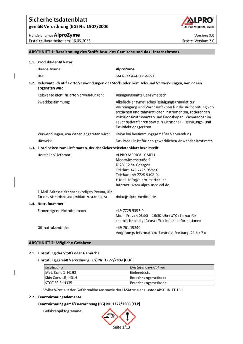 AlproZyme Safety Data Sheet