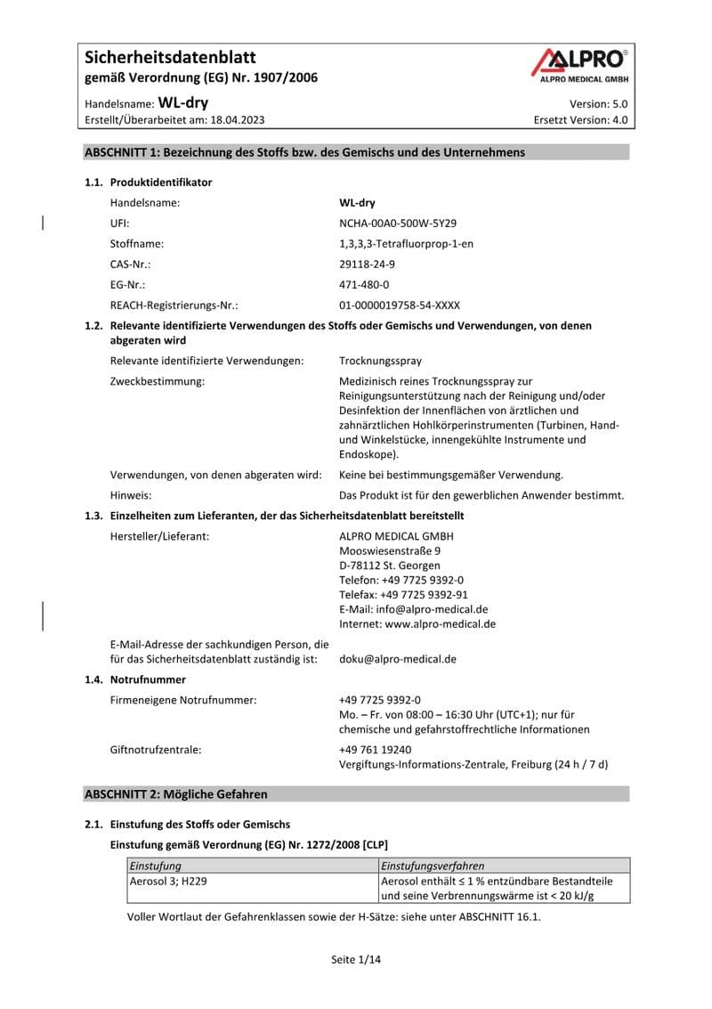 WL-dry Safety Data Sheet