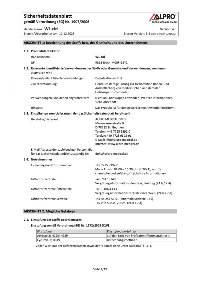WL-cid Safety Data Sheet