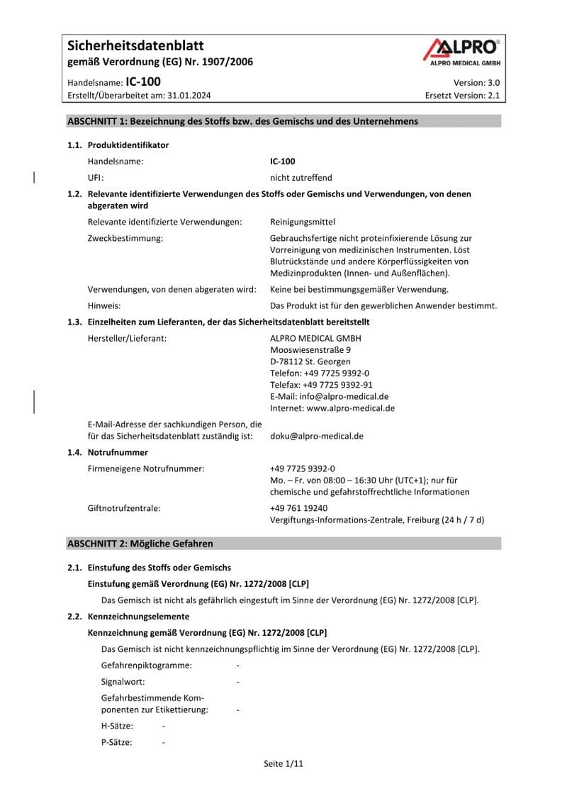 IC-100 Safety Data Sheet