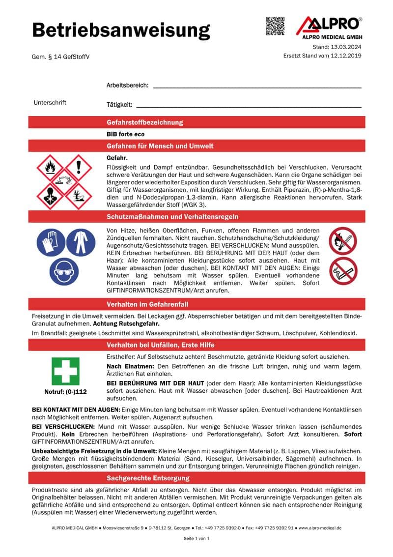 BIB forte eco Safety Data Sheet