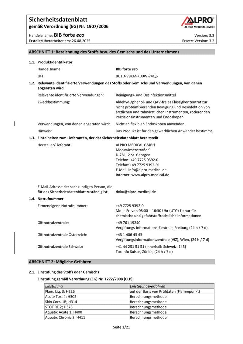 BIB forte eco Safety Data Sheet