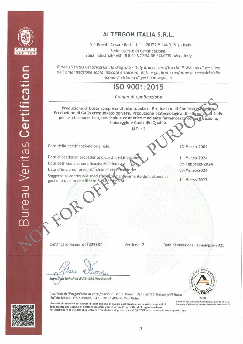 Altergon Italia ISO Certificate